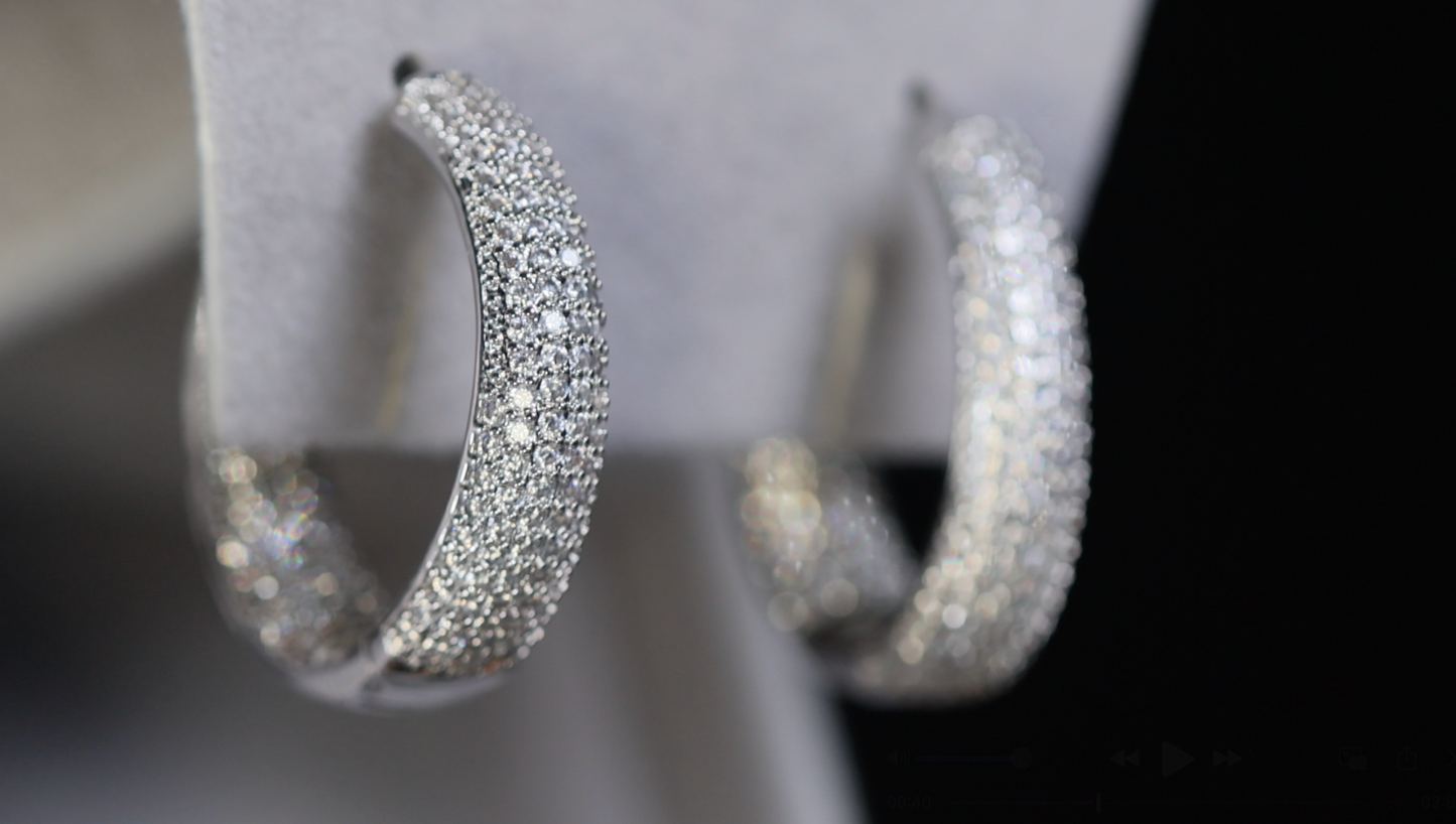 Women's Silver Diamond Hoop Earrings | Big Diamond Hoop Earrings