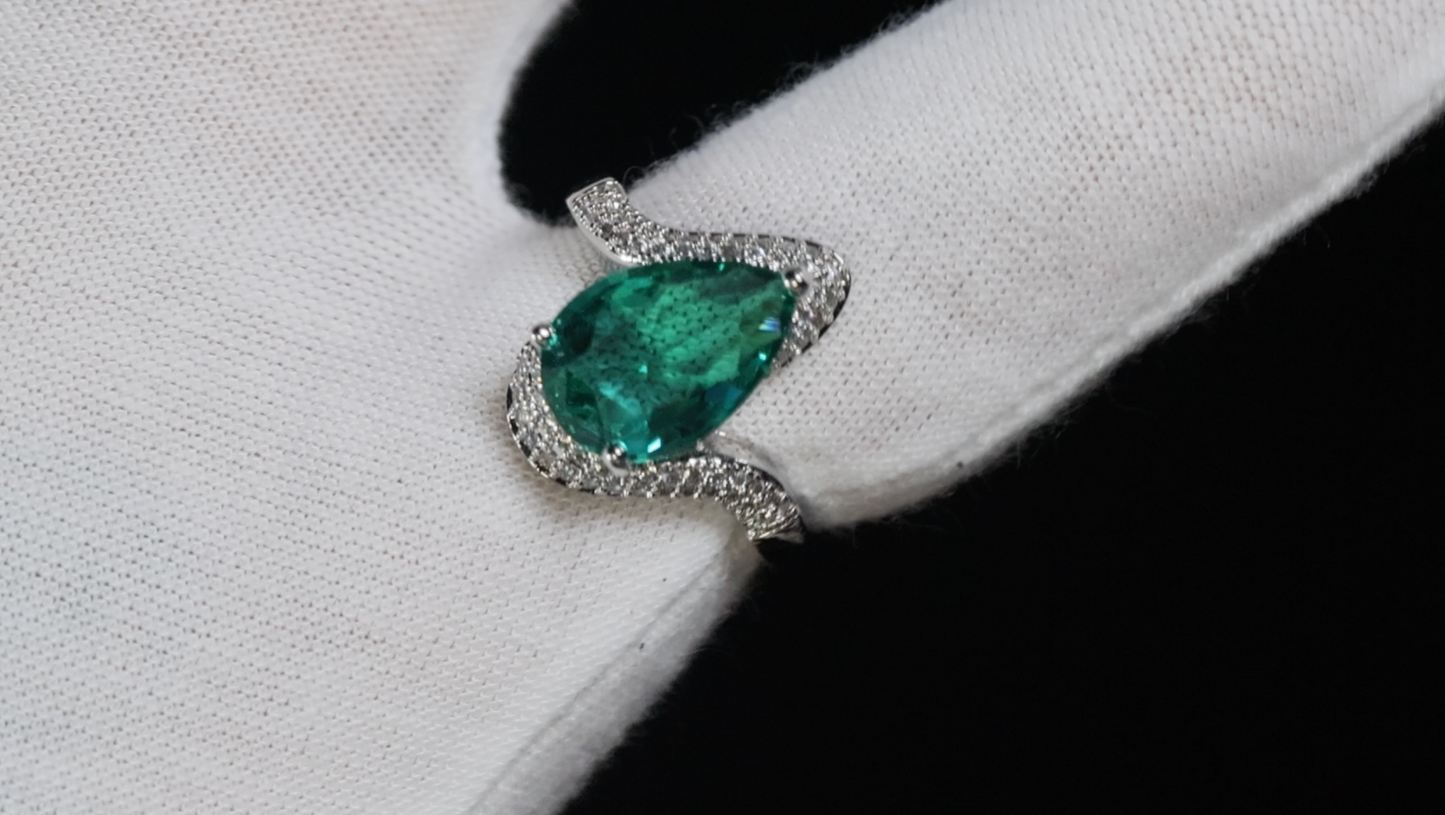 Green Pear Cut Diamond Ring