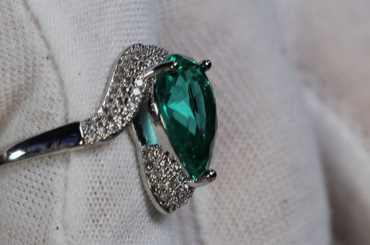 Green Pear Cut Diamond Ring