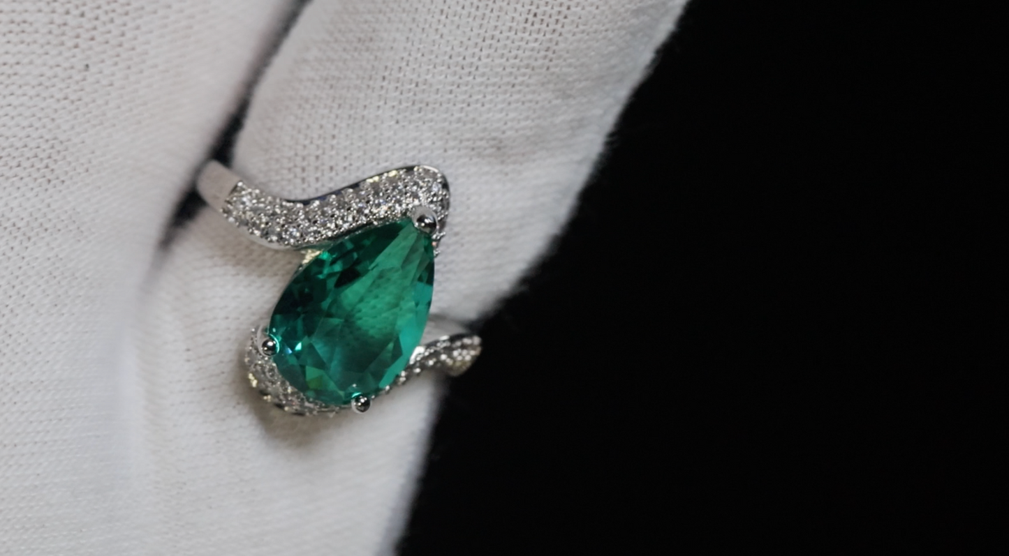 Green Pear Cut Diamond Ring
