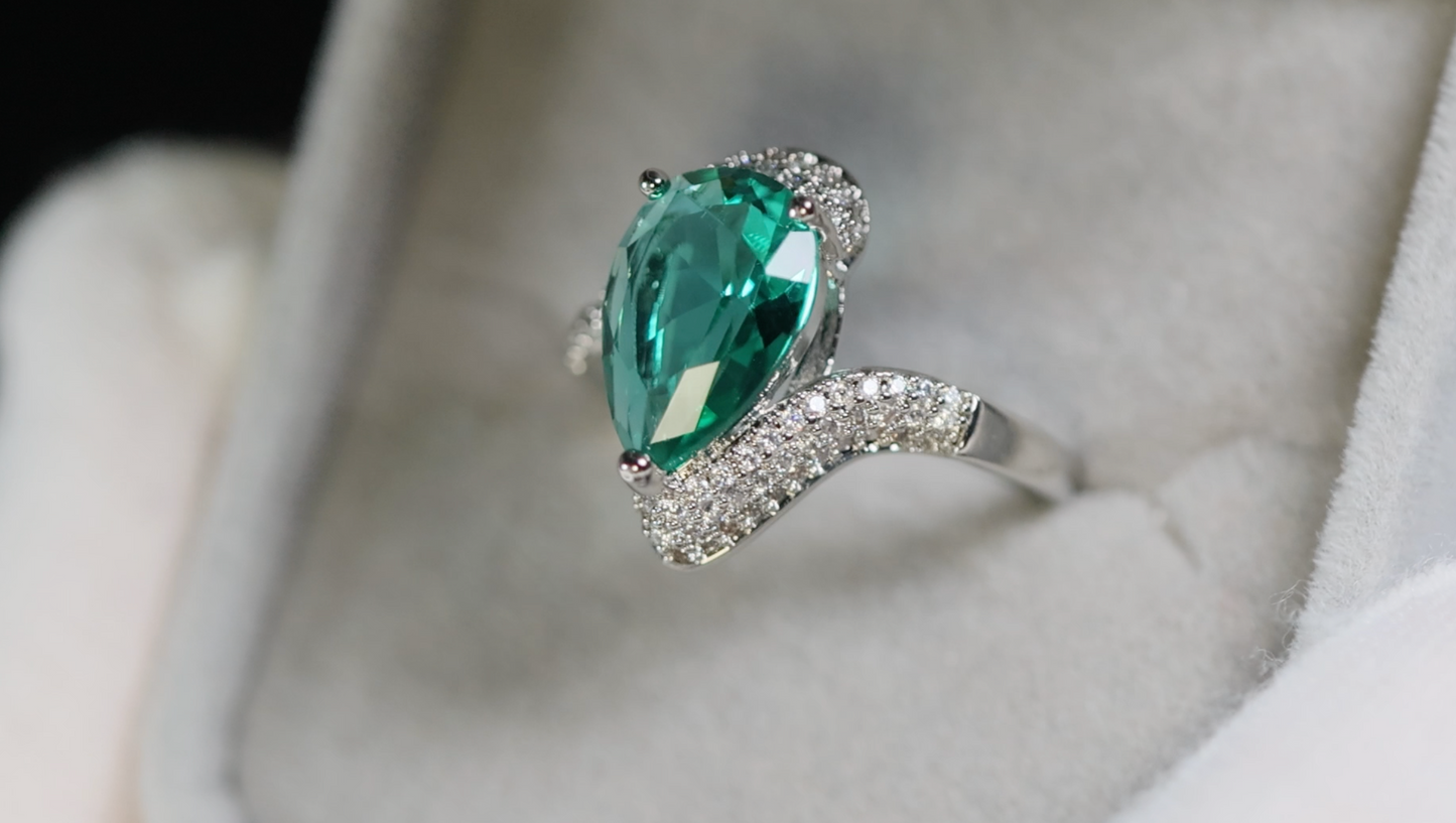 Green Pear Cut Diamond Ring