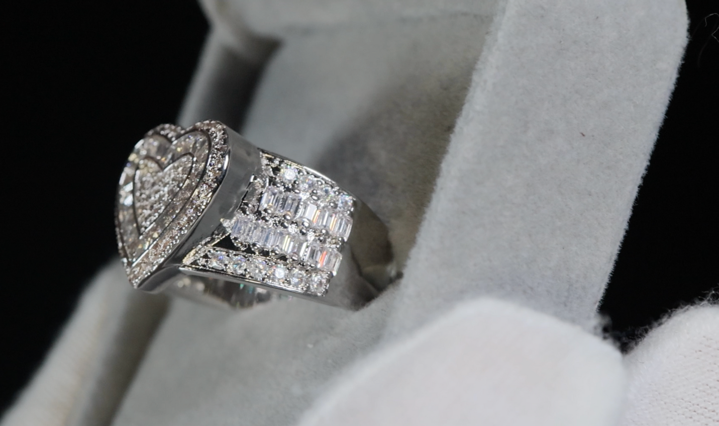Silver Diamond Heart Ring | Silver Baguette Diamond Heart Ring