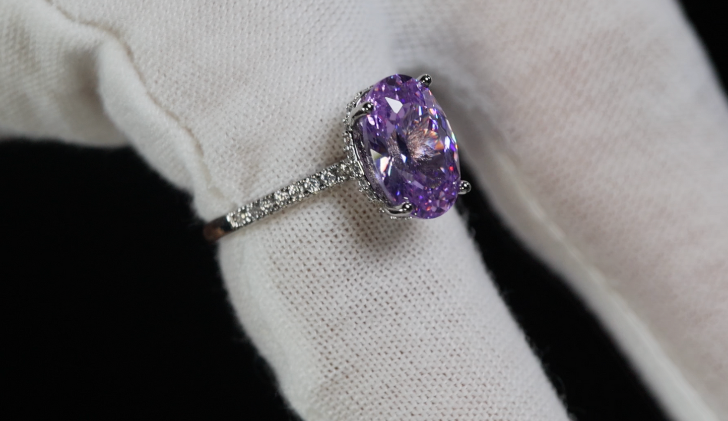 Purple Diamond Engagement Ring | Purple Oval Diamond Ring