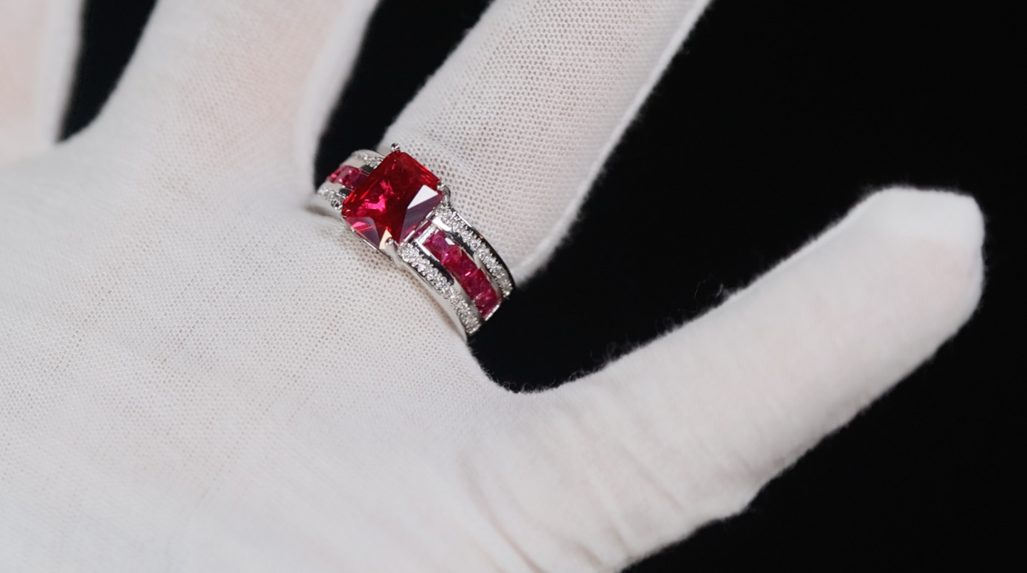 Red Gemstone Ring | Red Diamond Ring | Red Blue Diamond Ring