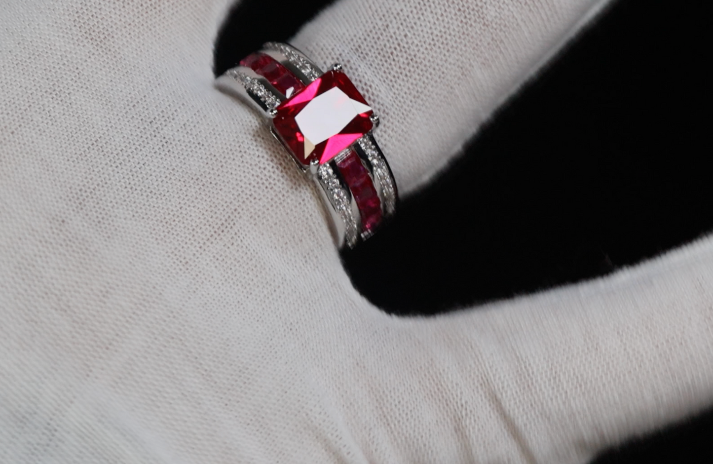 Red Gemstone Ring | Red Diamond Ring | Red Blue Diamond Ring