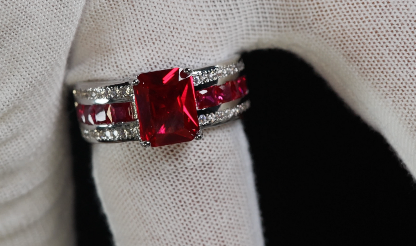 Red Gemstone Ring | Red Diamond Ring | Red Blue Diamond Ring