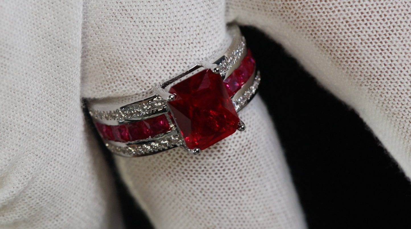 Red Gemstone Ring | Red Diamond Ring | Red Blue Diamond Ring