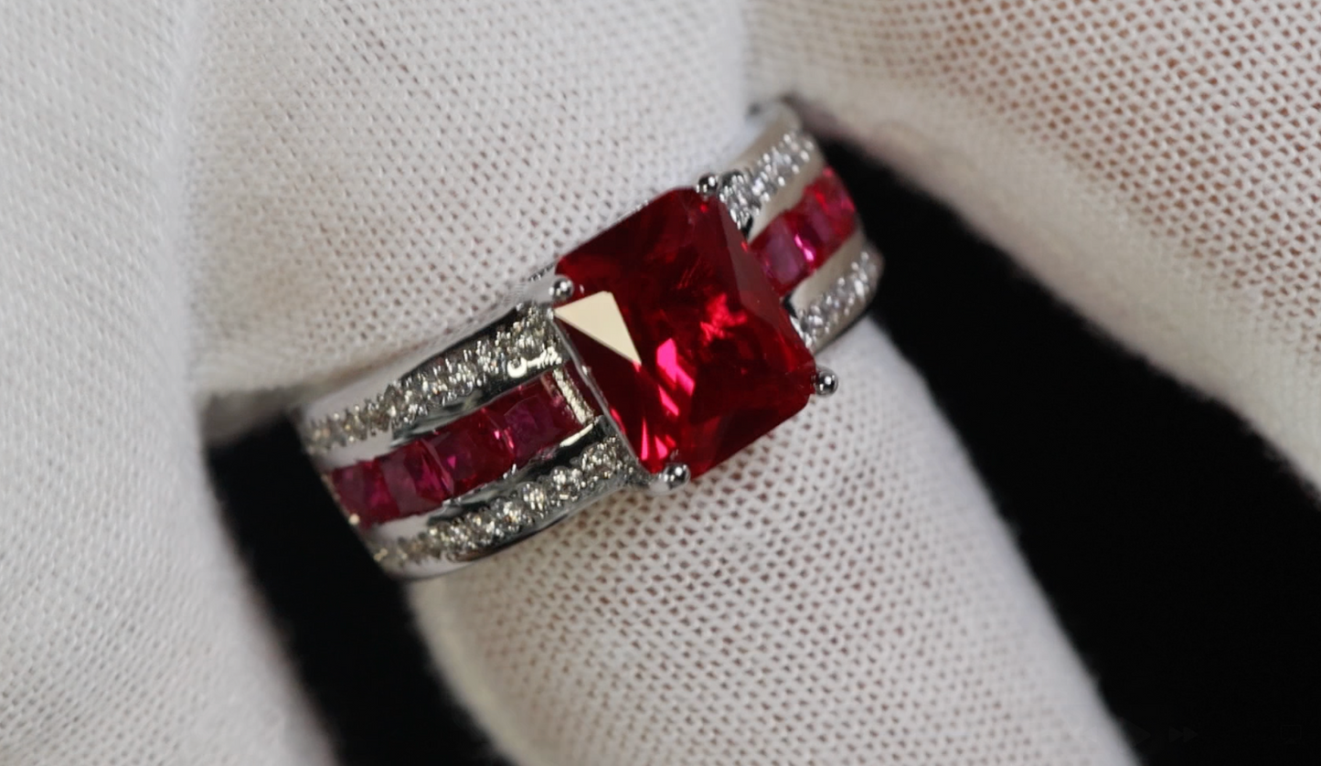 Red Gemstone Ring | Red Diamond Ring | Red Blue Diamond Ring