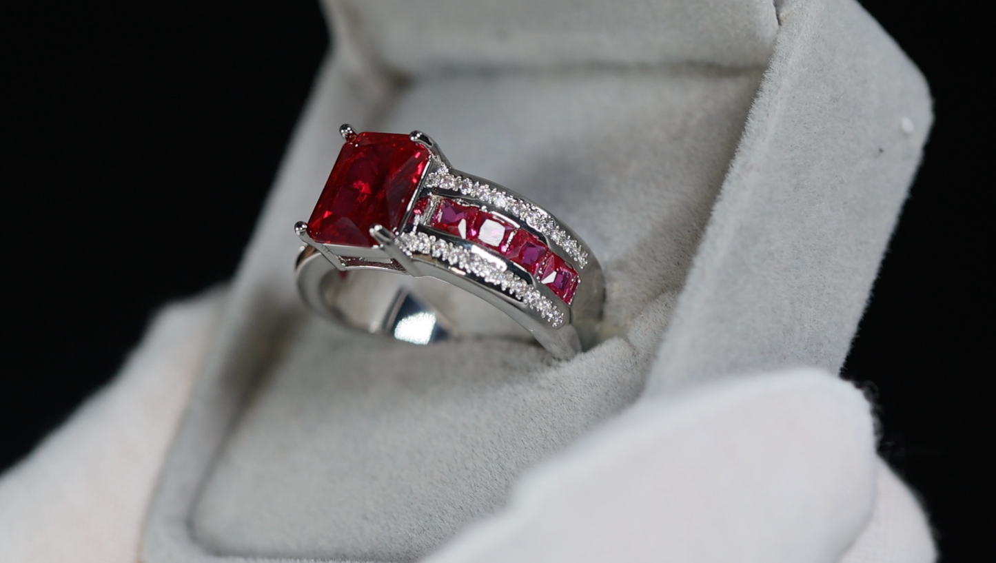 Red Gemstone Ring | Red Diamond Ring | Red Blue Diamond Ring