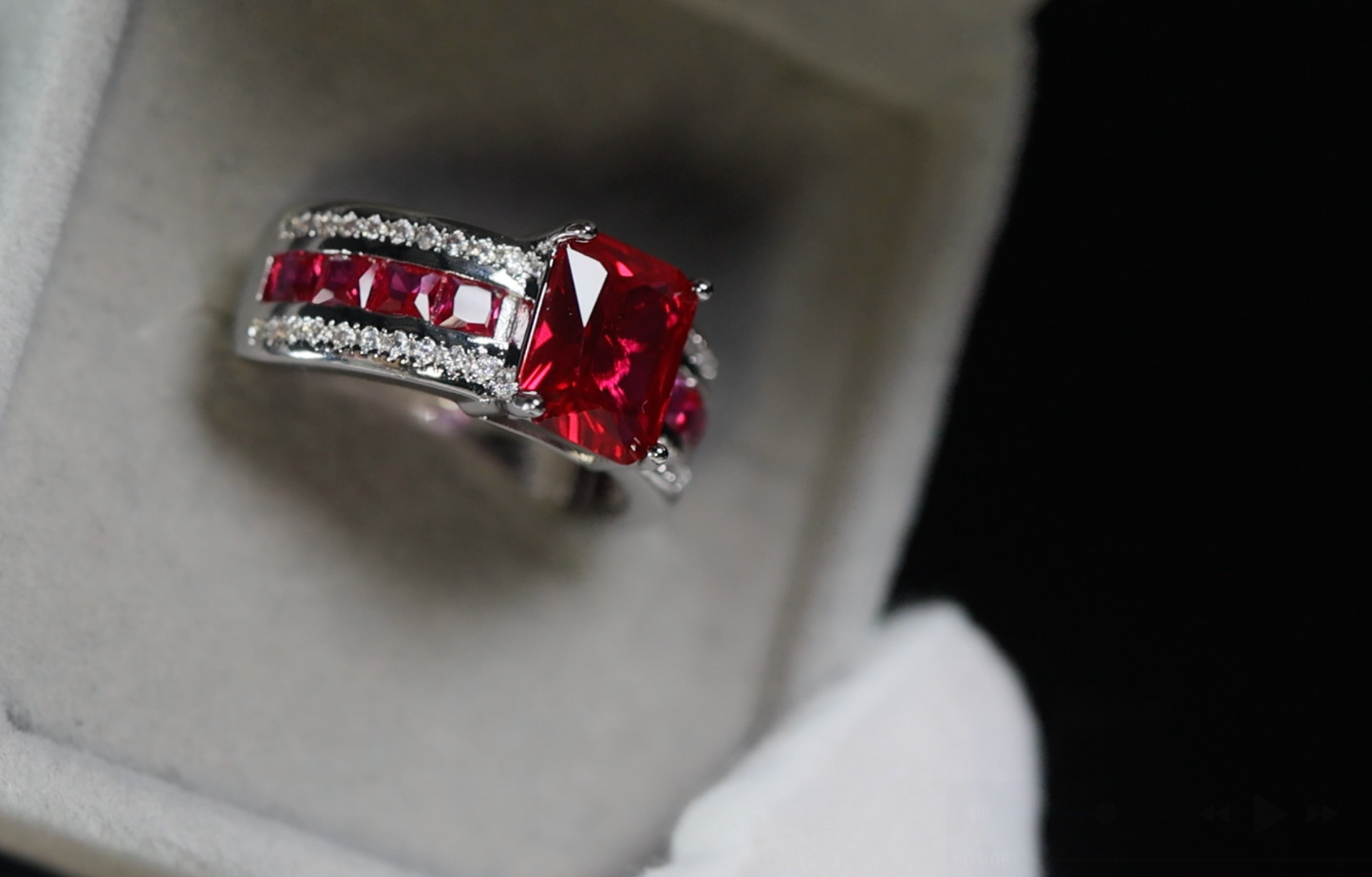 Red Gemstone Ring | Red Diamond Ring | Red Blue Diamond Ring