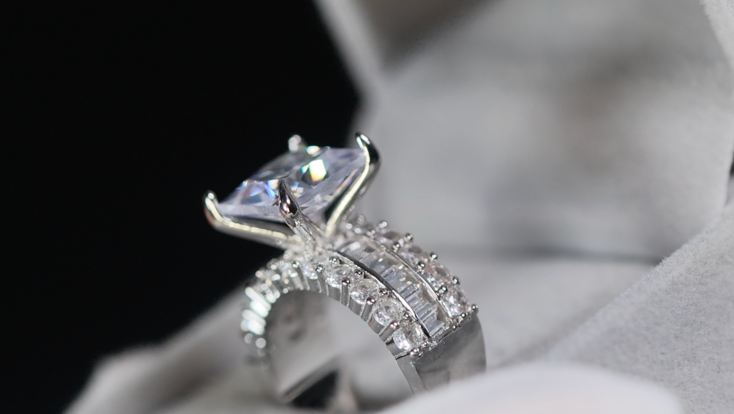 Women's Big Carat Ring  Ring | Big Princess Cut Ring | Big Diamond Ring