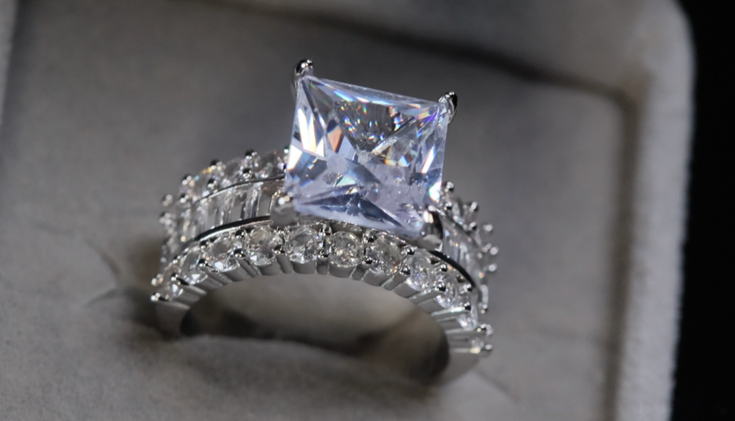 Women's Big Carat Ring  Ring | Big Princess Cut Ring | Big Diamond Ring