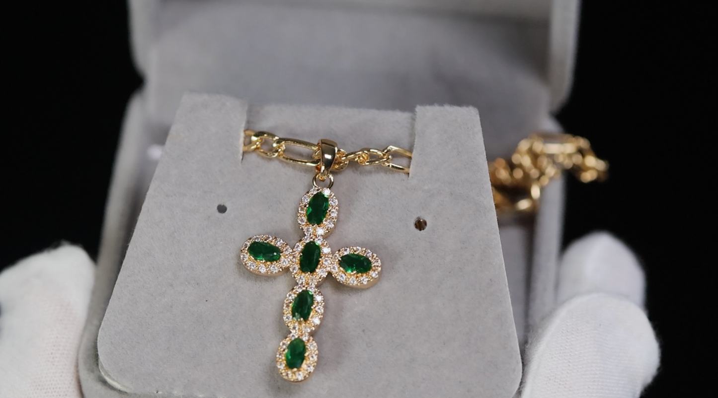 Green Diamond Cross Pendant