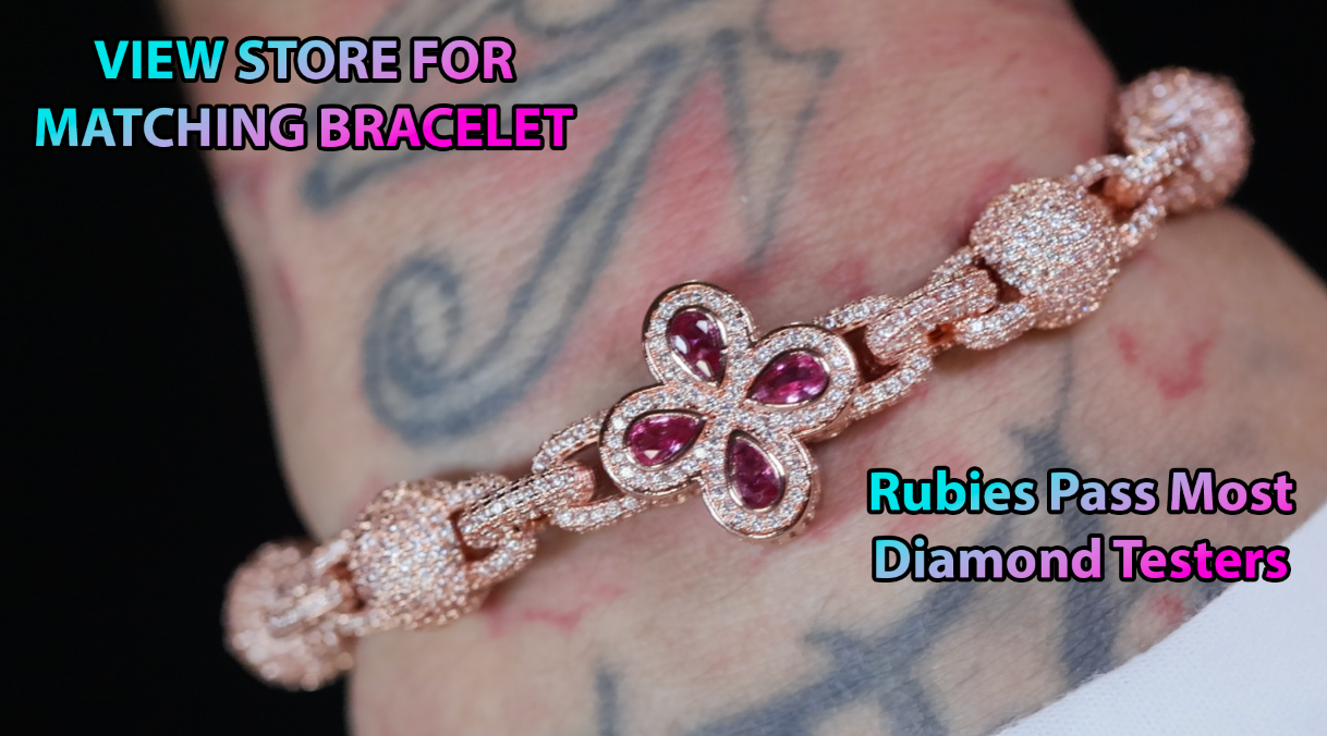 Men's Rose Gold Pink diamond clover chain