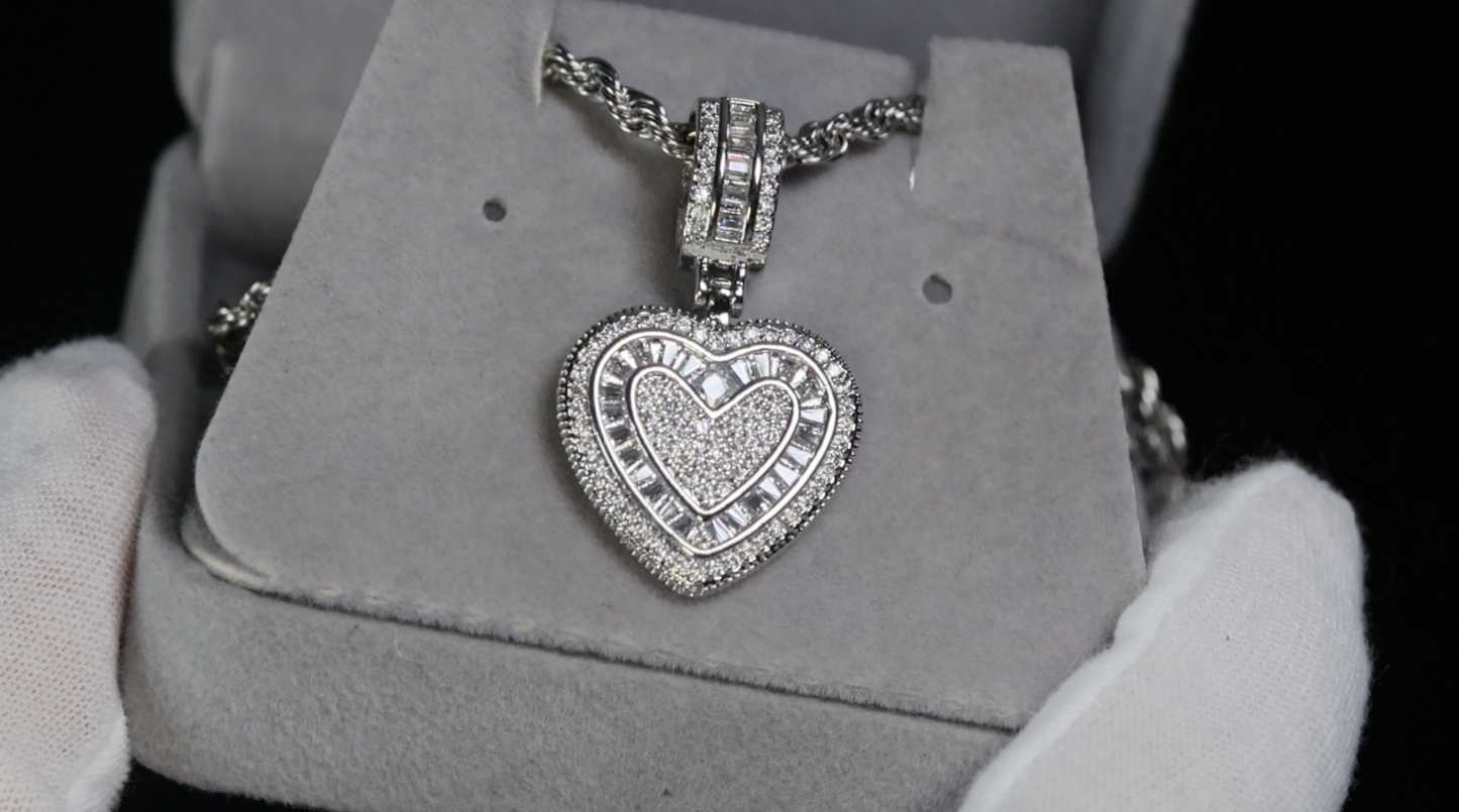 Baguette Diamond Heart Pendant