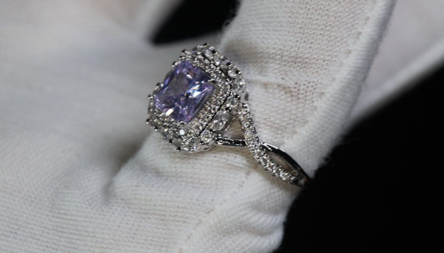 Purple Princess Cut Diamond Ring | Purple Diamond Ring