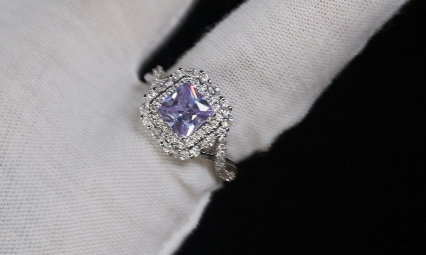 Purple Princess Cut Diamond Ring | Purple Diamond Ring