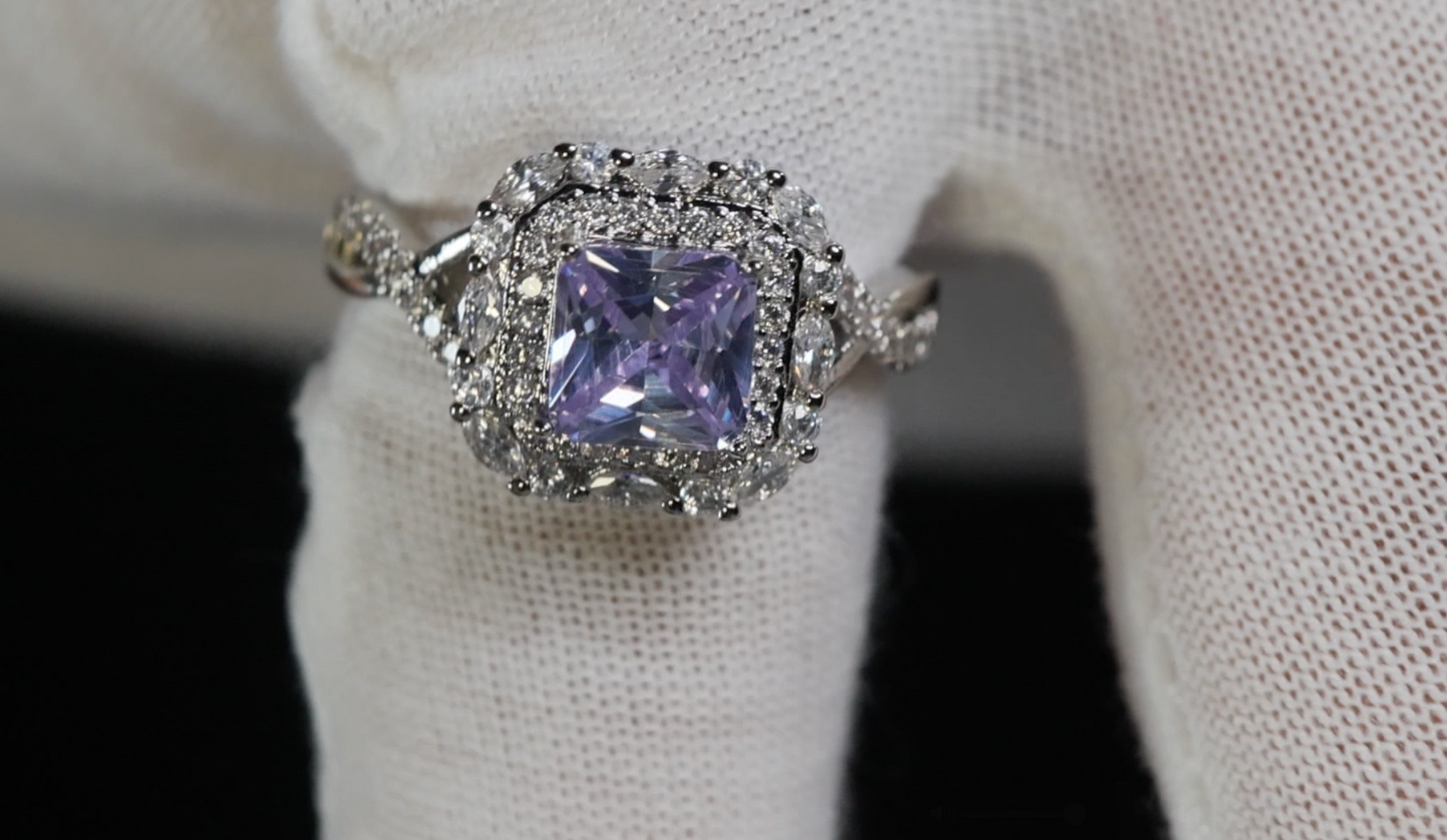Purple Princess Cut Diamond Ring | Purple Diamond Ring
