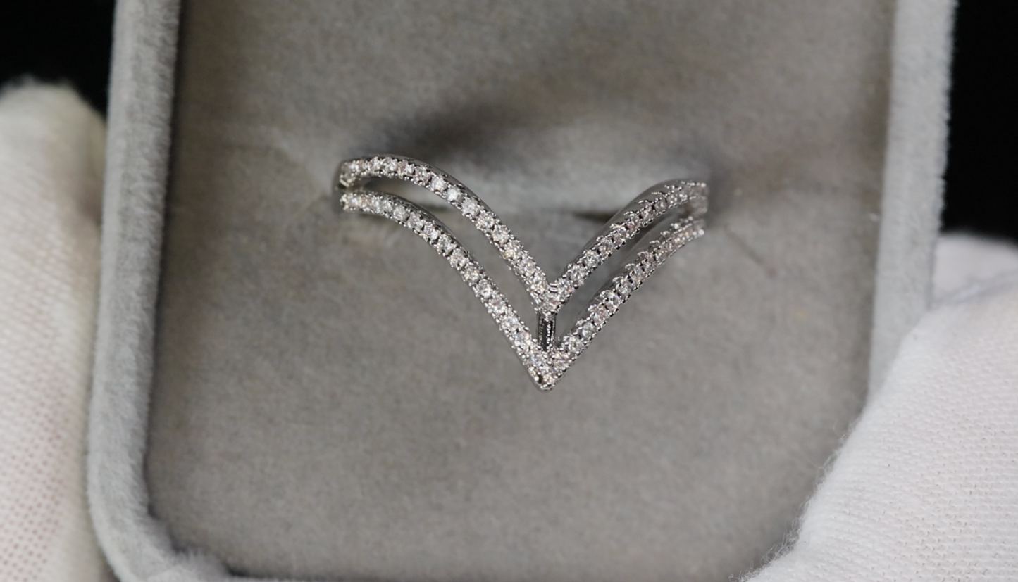 Silver Diamond Wishbone Ring