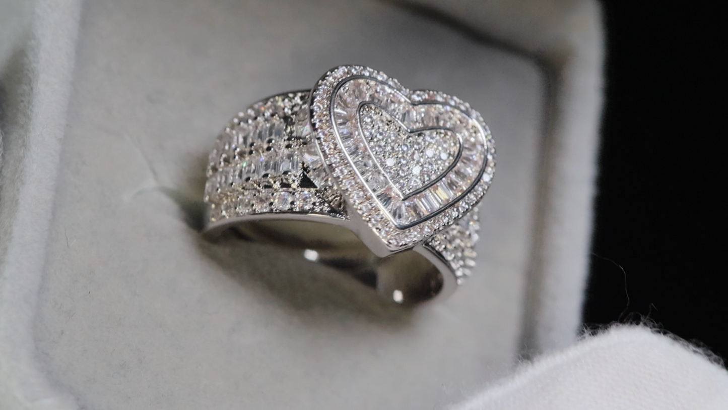 Silver Diamond Heart Ring