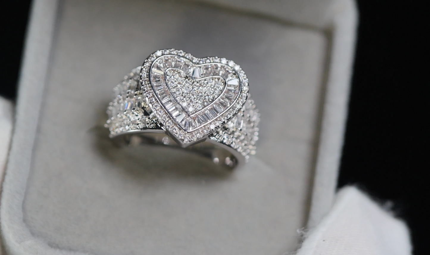 Silver Diamond Heart Ring