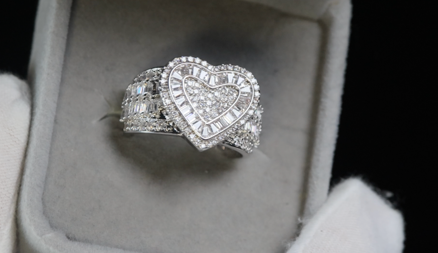 Silver Diamond Heart Ring