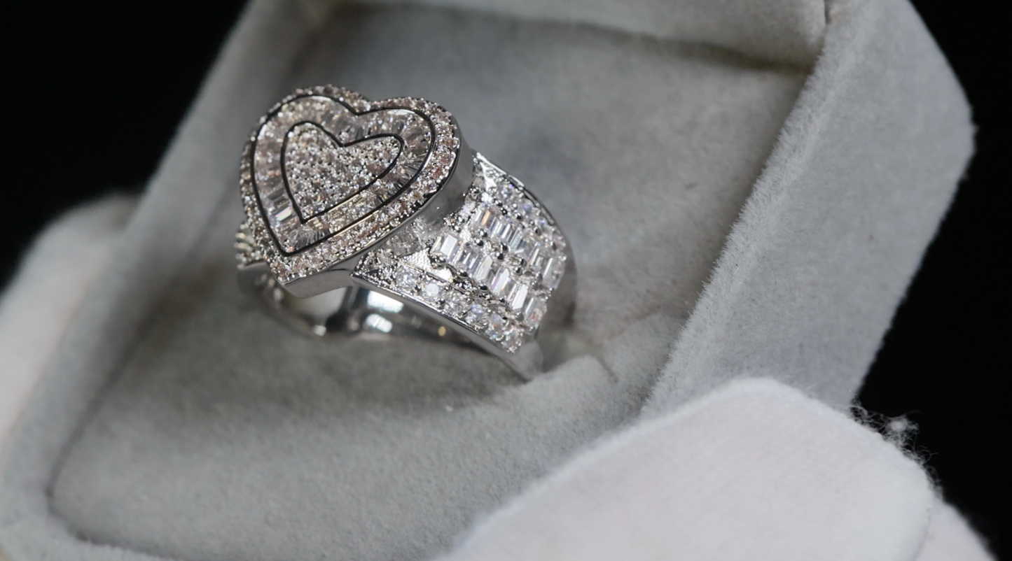 Silver Diamond Heart Ring
