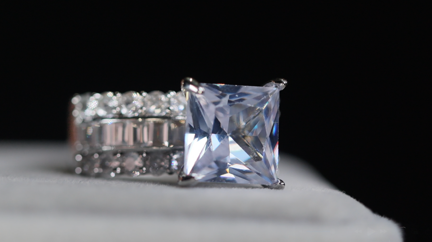 Women's Big Carat Ring  Ring | Big Princess Cut Ring | Big Diamond Ring