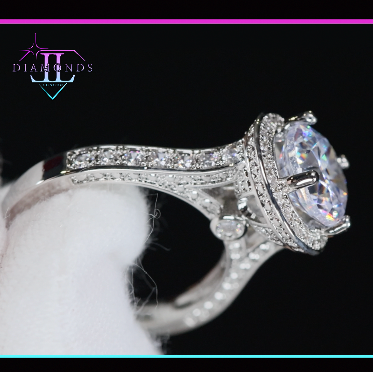 Womens Silver Diamond Engagement Ring