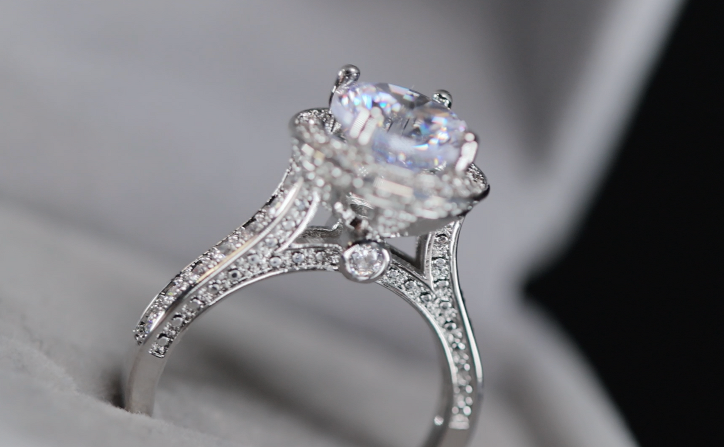 Womens Silver Diamond Engagement Ring