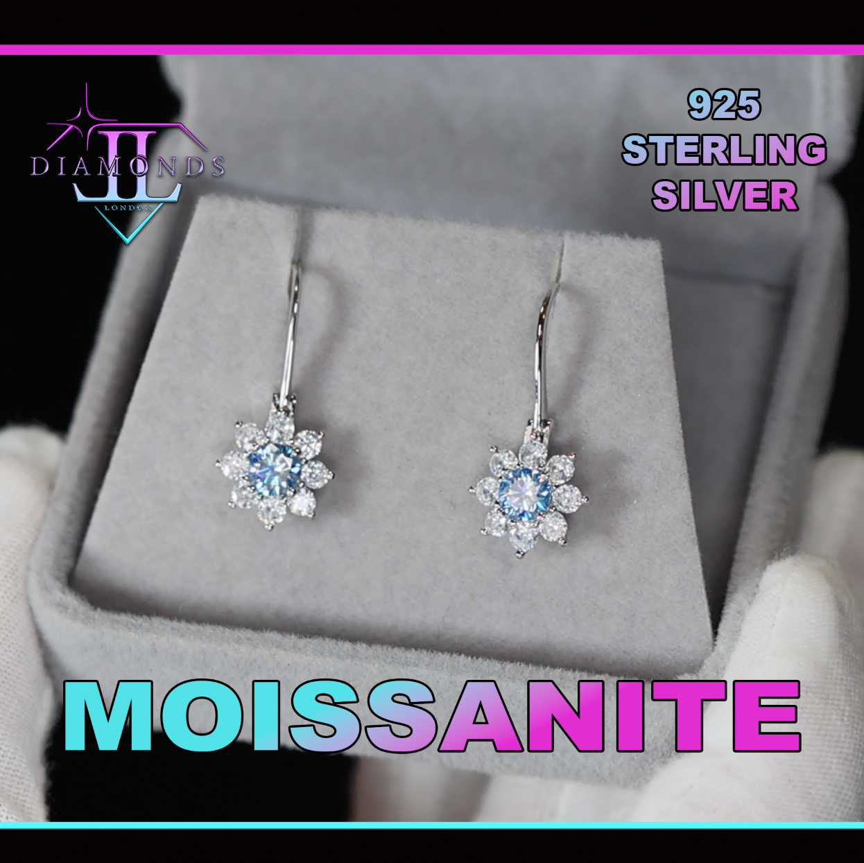 Blue Moissanite Diamond Snowflake Earrings