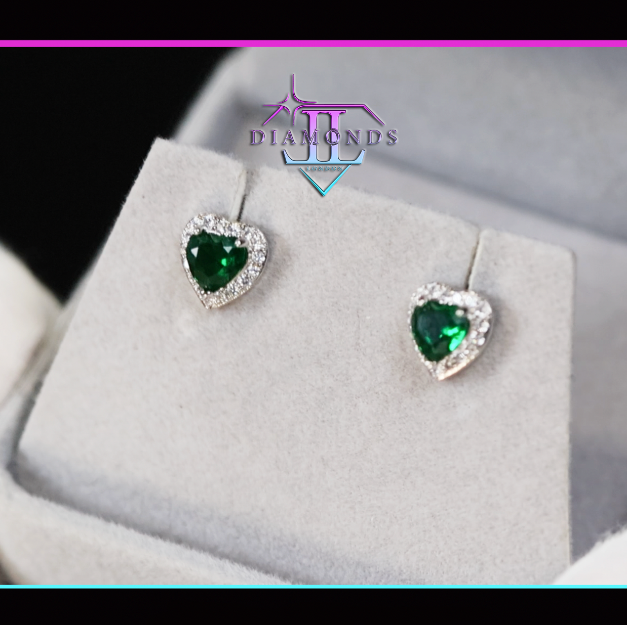 Green Diamond Heart Ear Studs