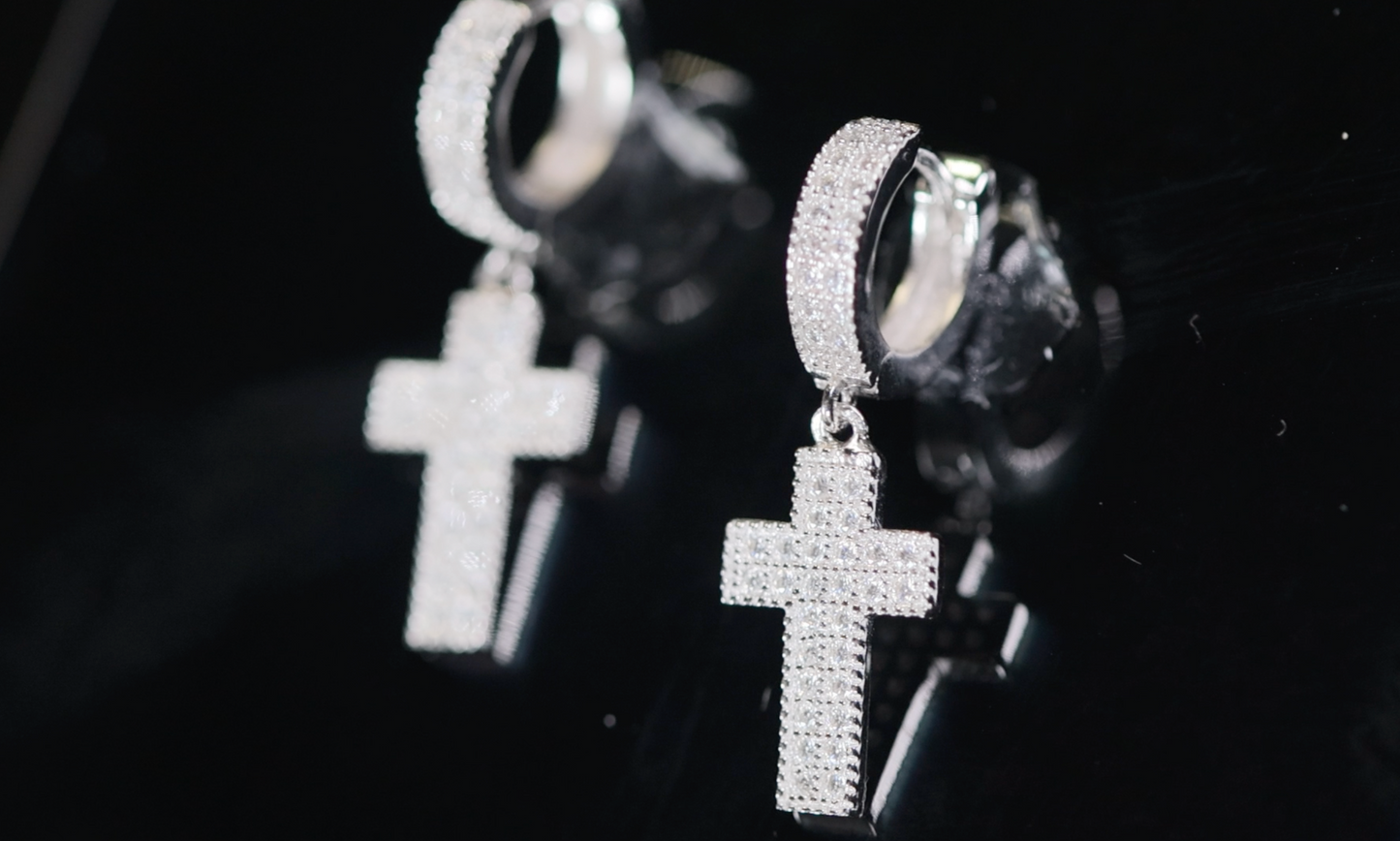 Moissanite Hoop Cross Earrings