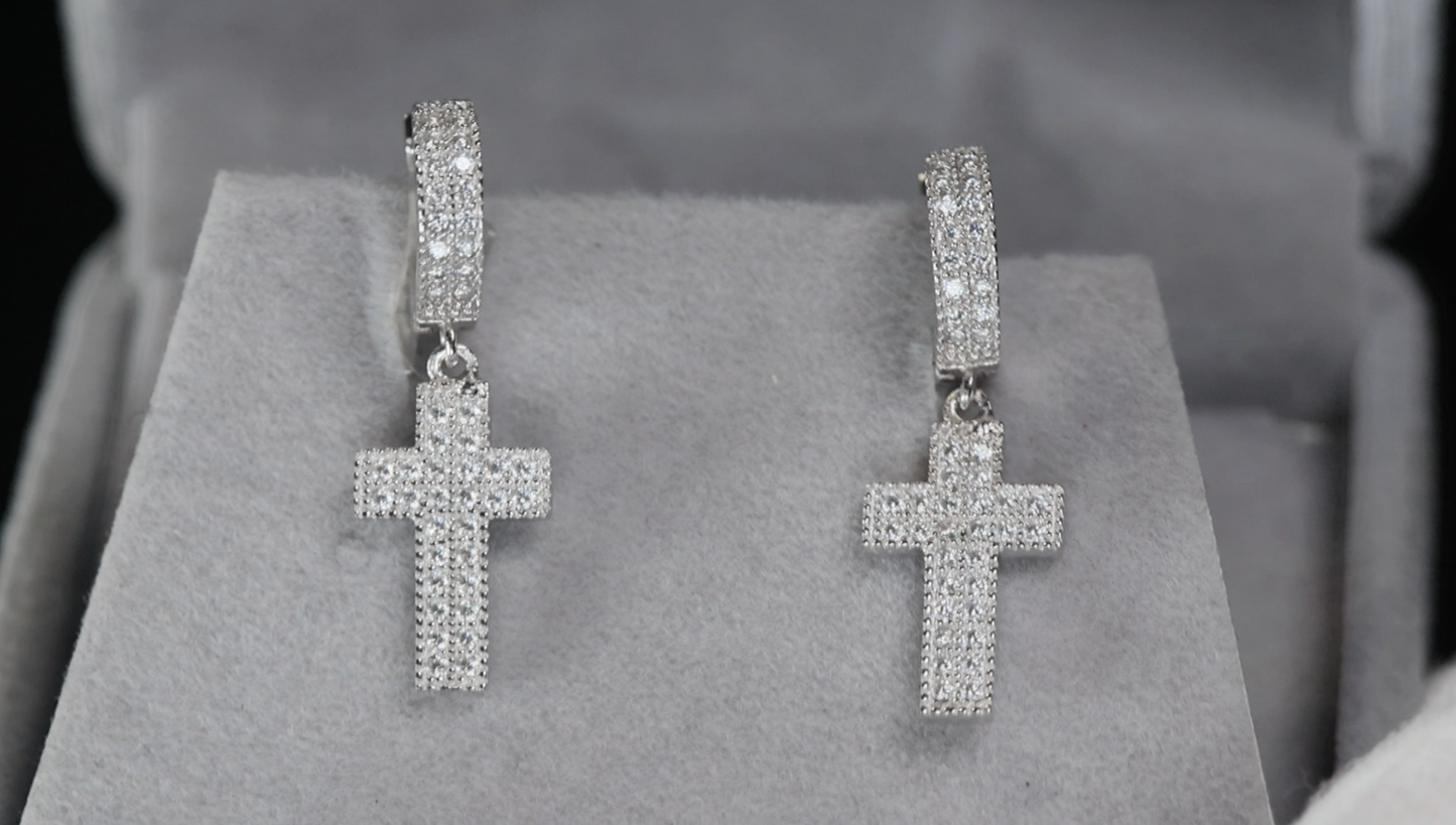 Moissanite Hoop Cross Earrings