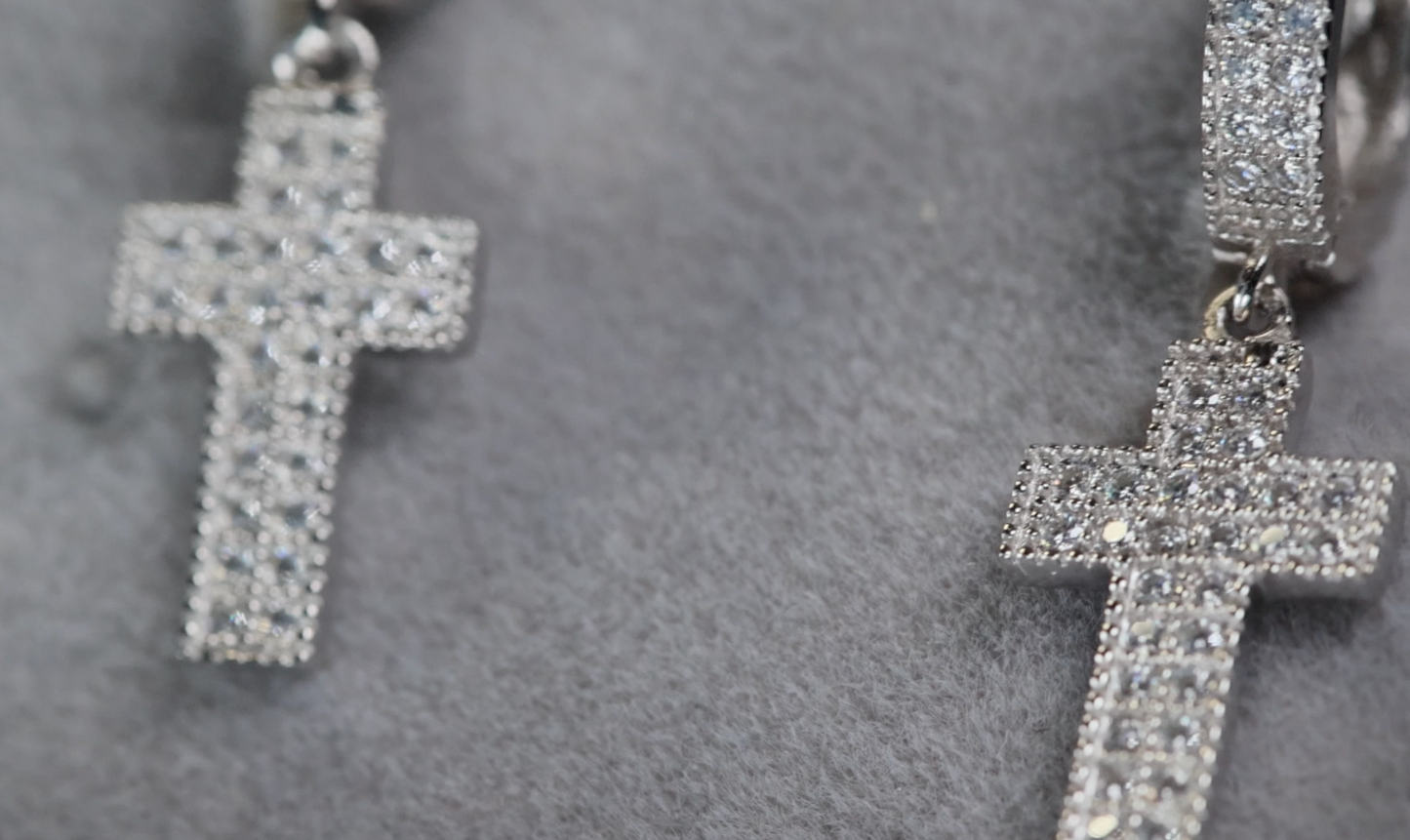 Moissanite Hoop Cross Earrings | Moissanite Cross Hoop Earrings