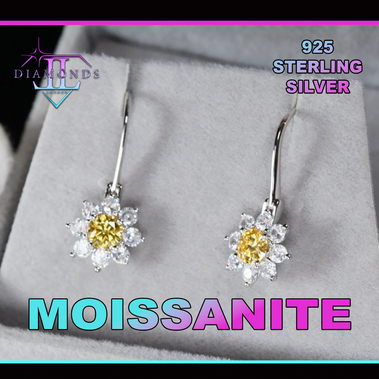 Yellow Moissanite Diamond Earrings