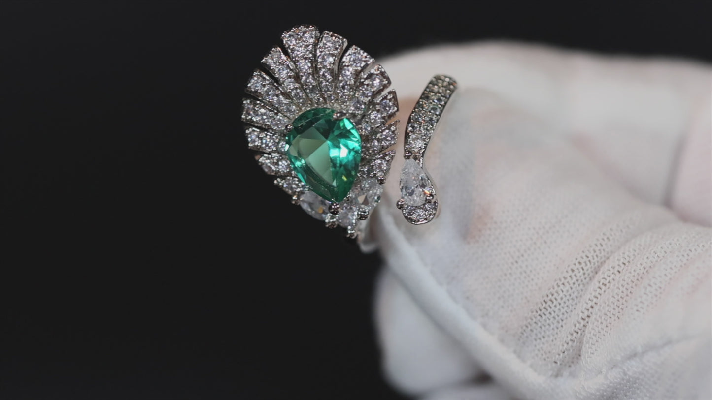 Green diamond feather ring