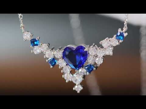 Load and play video in Gallery viewer, Sapphire Blue Diamond Heart Necklace
