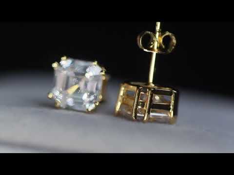 Gold Asscher Diamond Ear Studs