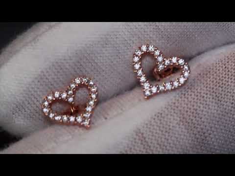 Load and play video in Gallery viewer, Rose Gold Diamond Heart Ear Studs