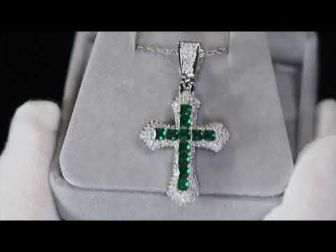Load and play video in Gallery viewer, Green Diamond Cross Pendant