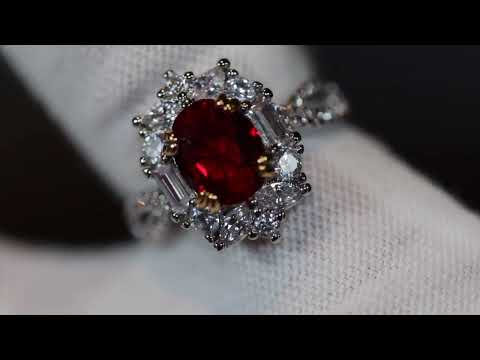 Load and play video in Gallery viewer, Red oval diamond engagement ring