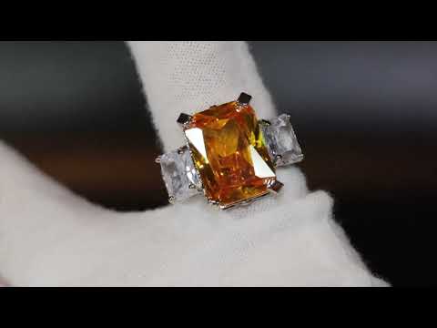 Load and play video in Gallery viewer, Three Stone Ring | Yellow Diamond Ring | Womens Engagement Ring | Engagement Rings