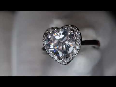 Silver heart cut diamond ring