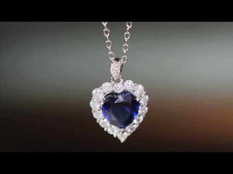 Load and play video in Gallery viewer, Sapphire blue diamond heart pendant
