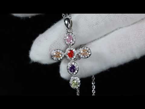 Load and play video in Gallery viewer, Rainbow Diamond Cross Pendant