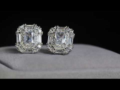 Load and play video in Gallery viewer, Baguette Cut Diamond Ear Studs
