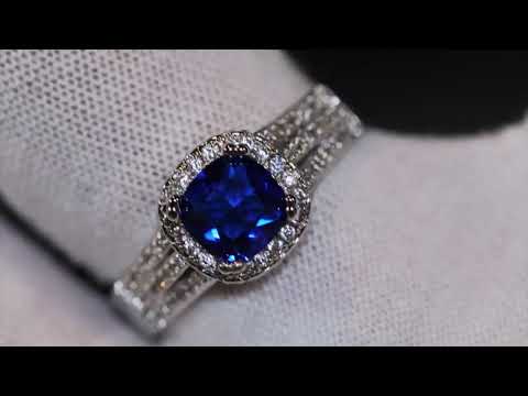 Load and play video in Gallery viewer, Blue cushion diamond ring