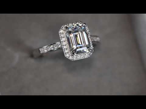 Load and play video in Gallery viewer, Moissanite Emerald Cut Diamond Engagement Ring