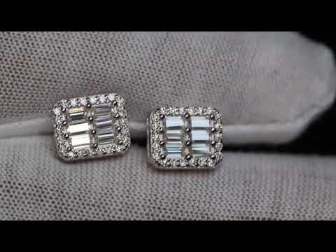 Load and play video in Gallery viewer, Moissanite Baguette Diamond Ear Studs